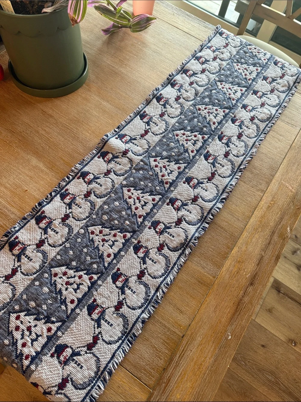 Vintage Y2K Holiday Winter Woven Tapestry Table Runner 90s 1990 Kitsch Christmas